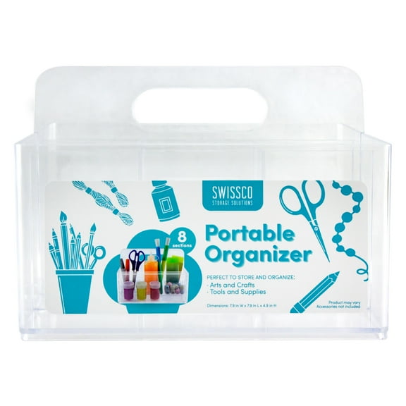 Swissco Portable Storage Caddy Organizer Caddy for Arts and Crafts, School Supplies, 8 Sections, Clear