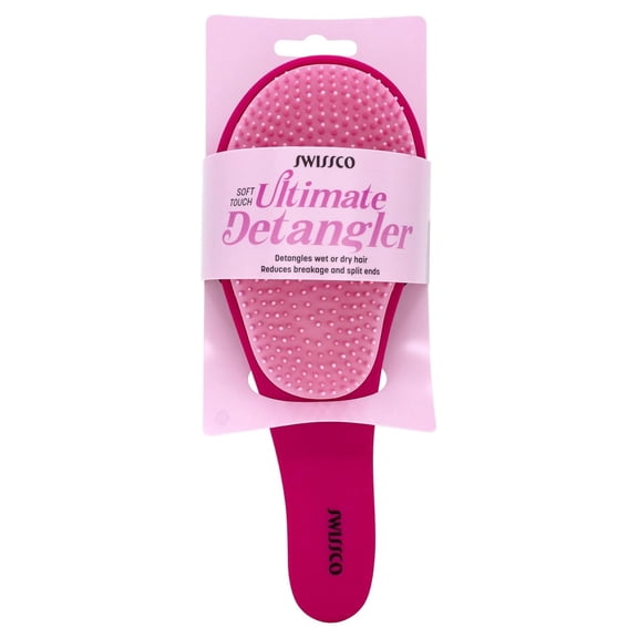 Swissco Soft Touch Ultimate Detangler Colorblock Hair Brush for Natural, Curly, Wet or Dry Hair (Fuchsia Blush Pink Colorblock)