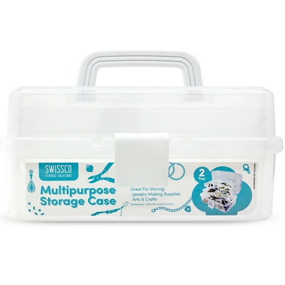 Swissco Two Tray Multi-Purpose Storage Case Organizer for Jewelry and Arts and Crafts, Clear, Medium