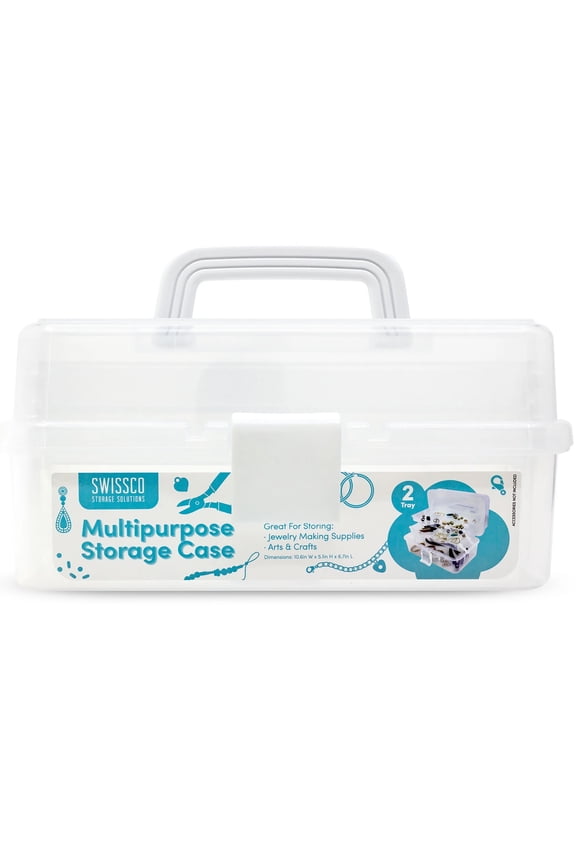 Two Tray Multi-Purpose Storage Case Organizer for Jewelry and Arts and Crafts, Clear, Medium