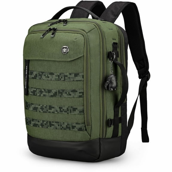 Swissdigital Design BERG Carrying Case (Backpack) for 9.8" to 16" Notebook, Tablet - Dark Green - RFID Resistant - Shoulder Strap, Trolley Strap, Handle - 16.9" Height x 11.8" Width x 6.3" Depth - ...