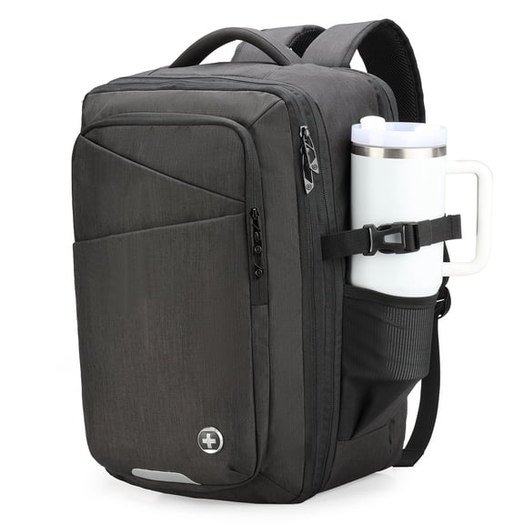 Swissdigital Design Expandable Backpack for Men, 17 Inch Laptop Bag with Add-A-Bag Trolley Sleeve, 33-36L Large Capacity Travel Backpack with Water Bottle Pocket, Black | SD1780-01