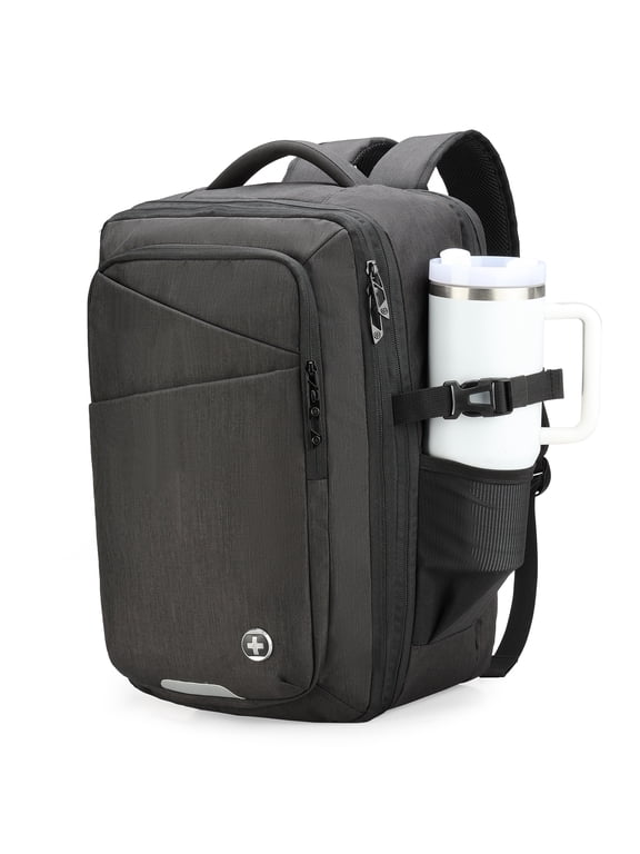 Expandable Backpack for Men, 17 Inch Laptop Bag with Add-A-Bag Trolley Sleeve, 33-36L Large Capacity Travel Backpack with Water Bottle Pocket, Black | SD1780-01