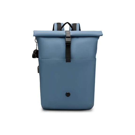 Swissdigital LAMONE Dark Blue Rolltop Backpack, USB Charging Port, RFID Protection Pocket, Eco-Friendly & Water Resistant Fabric, Fits 16" Laptop, Dedicated Powerbank & Water Bottle Pockets,
