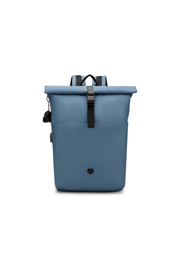 Swissdigital LAMONE Dark Blue Rolltop Backpack, USB Charging Port, RFID Protection Pocket, Eco-Friendly & Water Resistant Fabric, Fits 16" Laptop, Dedicated Powerbank & Water Bottle Pockets,