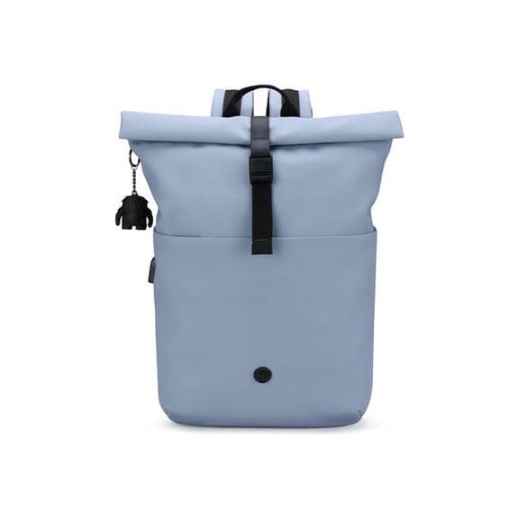 Swissdigital LAMONE Light Blue Rolltop Backpack, USB Charging Port, RFID Protection Pocket, Eco-Friendly & Water Resistant Fabric, Fits 16" Laptop, Dedicated Powerbank & Water Bottle Pockets,