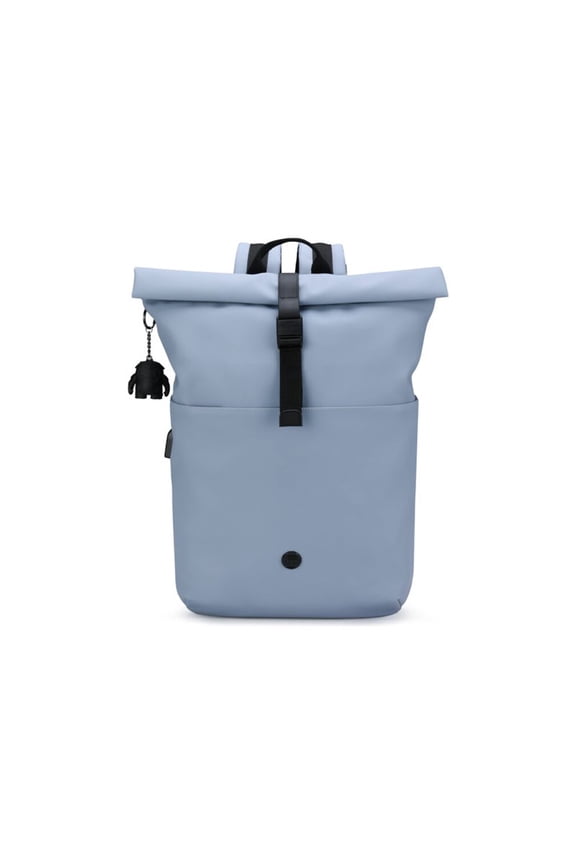 Swissdigital LAMONE Light Blue Rolltop Backpack, USB Charging Port, RFID Protection Pocket, Eco-Friendly & Water Resistant Fabric, Fits 16" Laptop, Dedicated Powerbank & Water Bottle Pockets,