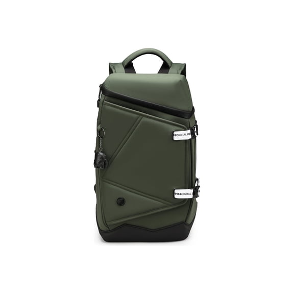 Swissdigital SEON Dark Green L+ Backpack USB Charging Port with Integrated Cable, RFID Protection, Eco-Friendly Fabric, Water-Resistant Bottom, Trolley Sleeve, Padded Laptop Compartment (Fits up to