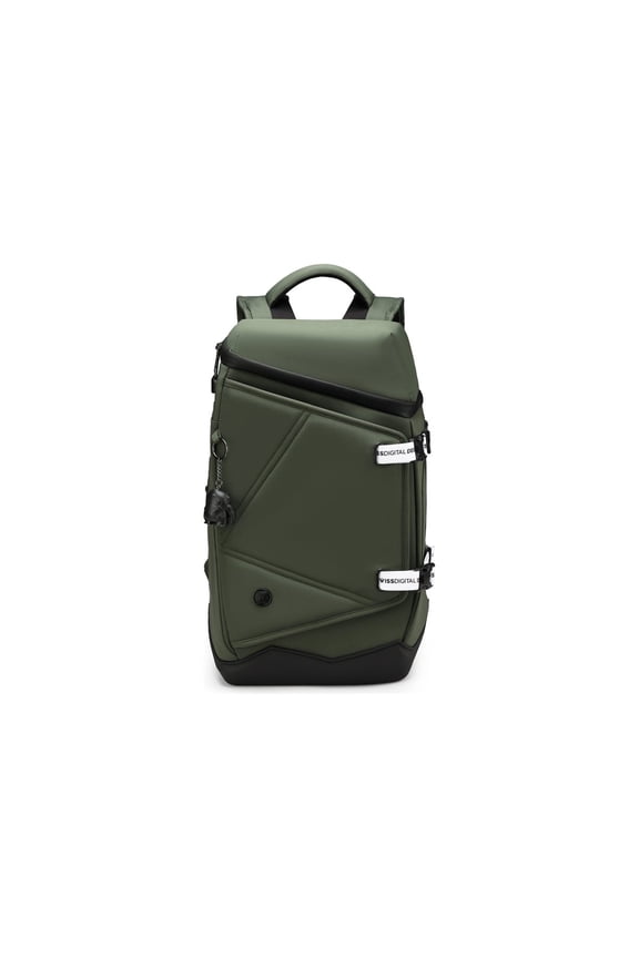 Swissdigital SEON Dark Green L+ Backpack USB Charging Port with Integrated Cable, RFID Protection, Eco-Friendly Fabric, Water-Resistant Bottom, Trolley Sleeve, Padded Laptop Compartment (Fits up to