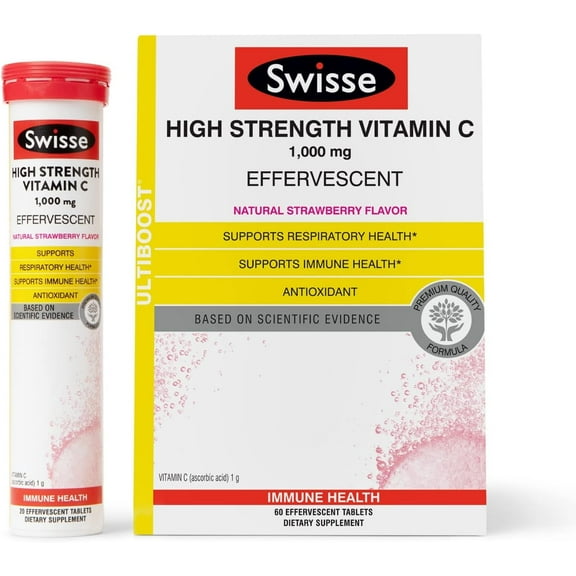 Swisse High Strength Vitamin C, Supports Respiratory & Immune Health, 60 Effervescent Tablets