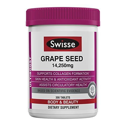 Swisse Grape Seed Supplement, Supports Collagen Formation & Skin Health, 300 Tablets