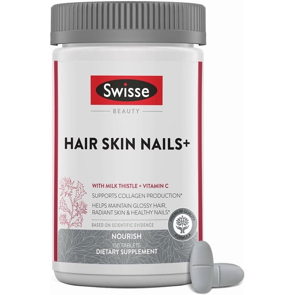 Swisse Hair Skin Nails+, Supports Collagen Production & Maintain Glossy Hair, Radiant Skin & Healthy Nails, 150 Tablets