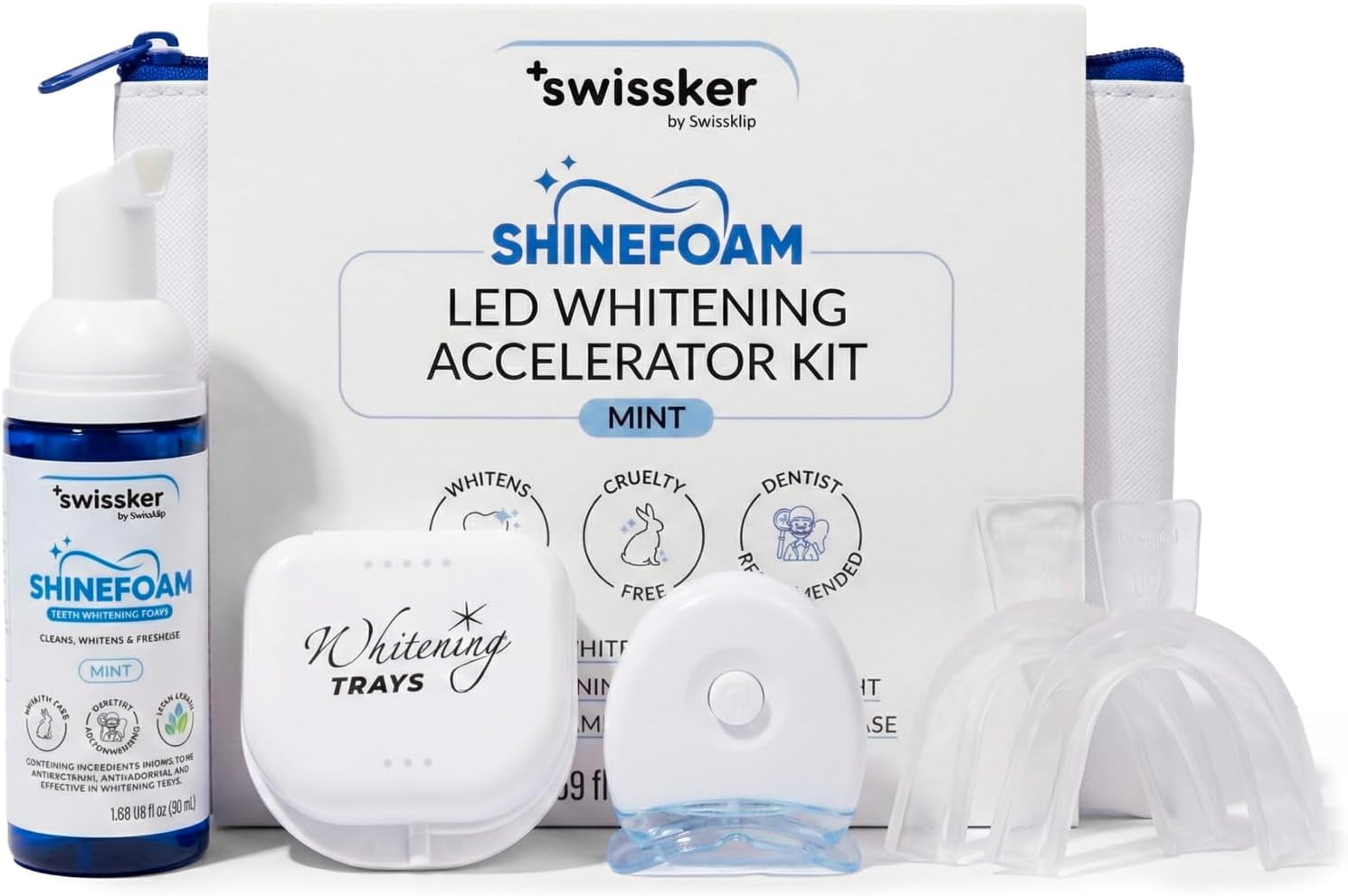 Swissker by Swissklip LED Tooth Whitening Kit — LED Light Kit with Blue Light Activation – Professional Teeth Whitener with Mouthpiece Tray – at Home Teeth Whitening Device System