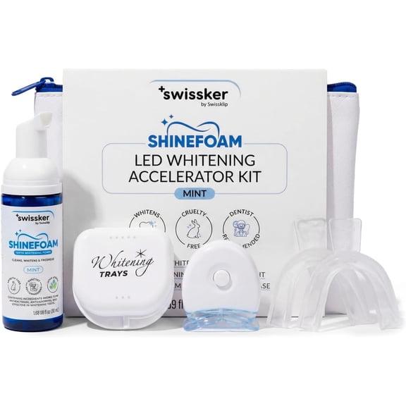 Swissker by Swissklip LED Tooth Whitening Kit  LED Light Kit with Blue Light Activation  Professional Teeth Whitener with Mouthpiece Tray  at Home Teeth Whitening Device System