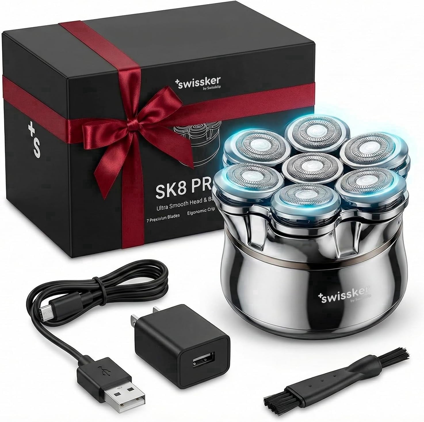 Swissker by Swissklip SK8 PRO X Magnetic Hair & Beard Shaver for Men, Head Shavers for Bald Men, USB C Charging