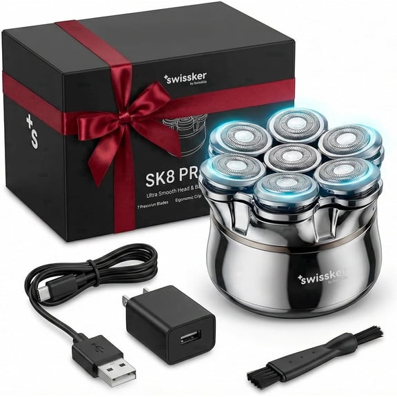 Swissker by Swissklip SK8 PRO X Magnetic Hair & Beard Shaver for Men, Head Shavers for Bald Men, USB C Charging