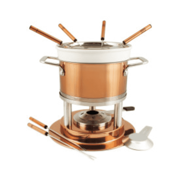 Swissmar 11-Piece Copper Finish Fondue Set for Cheese, Chocolate & Oil