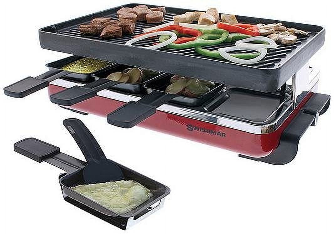 Swissmar Classic Raclette 8 Person Grill w/Cast Iron Grill Plate, Red