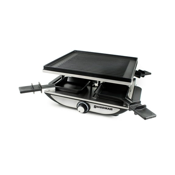 Swissmar Geneva 4 Person Raclette w/Rev Cast Alum NS Grill Plate, Stainless Steel