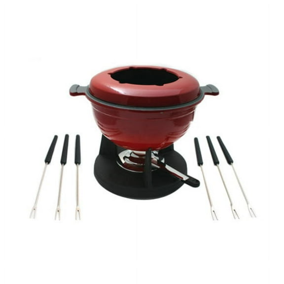Swissmar Lucerne Red Cast Iron 10-Piece Meat Fondue Set