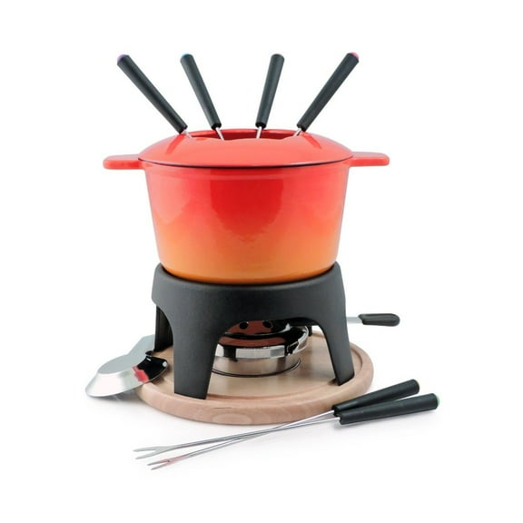 Swissmar Sierra 11 Piece Cast Iron Fondue Set, Orange