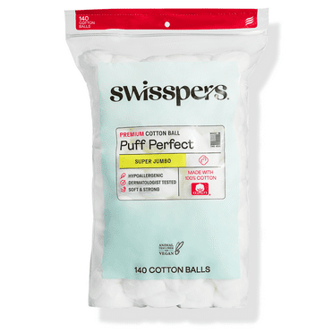 Swisspers Super Jumbo 100% Cotton Balls, Dermatologist Tested, Soft & Absorbent, 140 Count