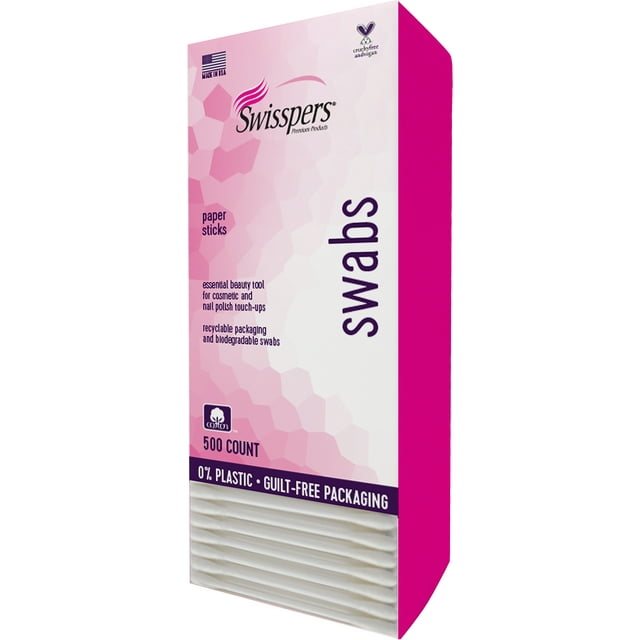 Swisspers 500ct Paper Stick, 100 White Cotton Swabs, Plastic Free