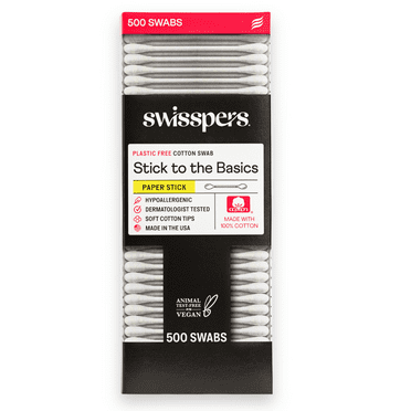 Swisspers Premium Plastic-Free Paper Swabs, 100% Pure Cotton Tips, Dermatologist Tested, 500 Count