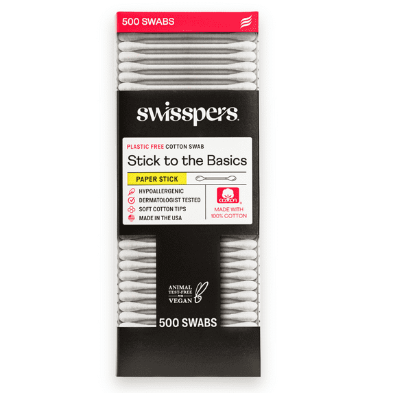 Swisspers 500ct Paper Stick, 100% Cotton Swabs, Plastic Free Packaging