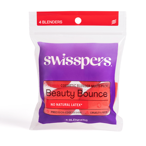 Swisspers Beauty Bounce Premium Cosmetic Multipack, No Natural Latex, Precision-Edge Design, Makeup Application & Blending, Cruelty-Free, 4 Count