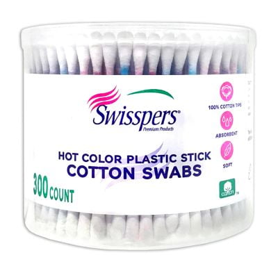 Swisspers Color Plastic Stock Swabs in Round 300 ea
