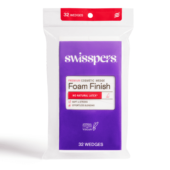 Swisspers Foam Finish Premium Cosmetic Wedges, Latex-Free, Professional Quality, Makeup Application & Blending, Cruelty-Free, Vegan, 32 Count