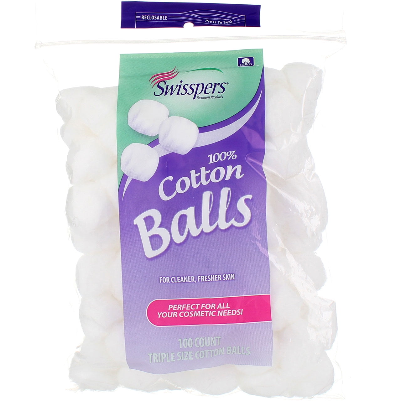 Swisspers Cotton Balls Triple Size, 100 Pack Each