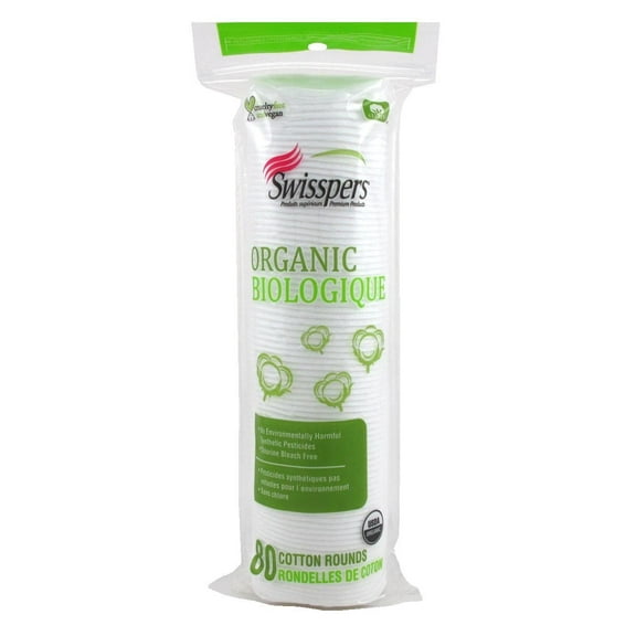 Swisspers Cotton Rounds Organic 80 Count (Pack of 3)
