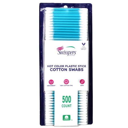 6 Pack - Swisspers Hot Color Cotton Swabs, 100% Cotton, Color Plastic Sticks, 500 per Pack (Color May Vary)