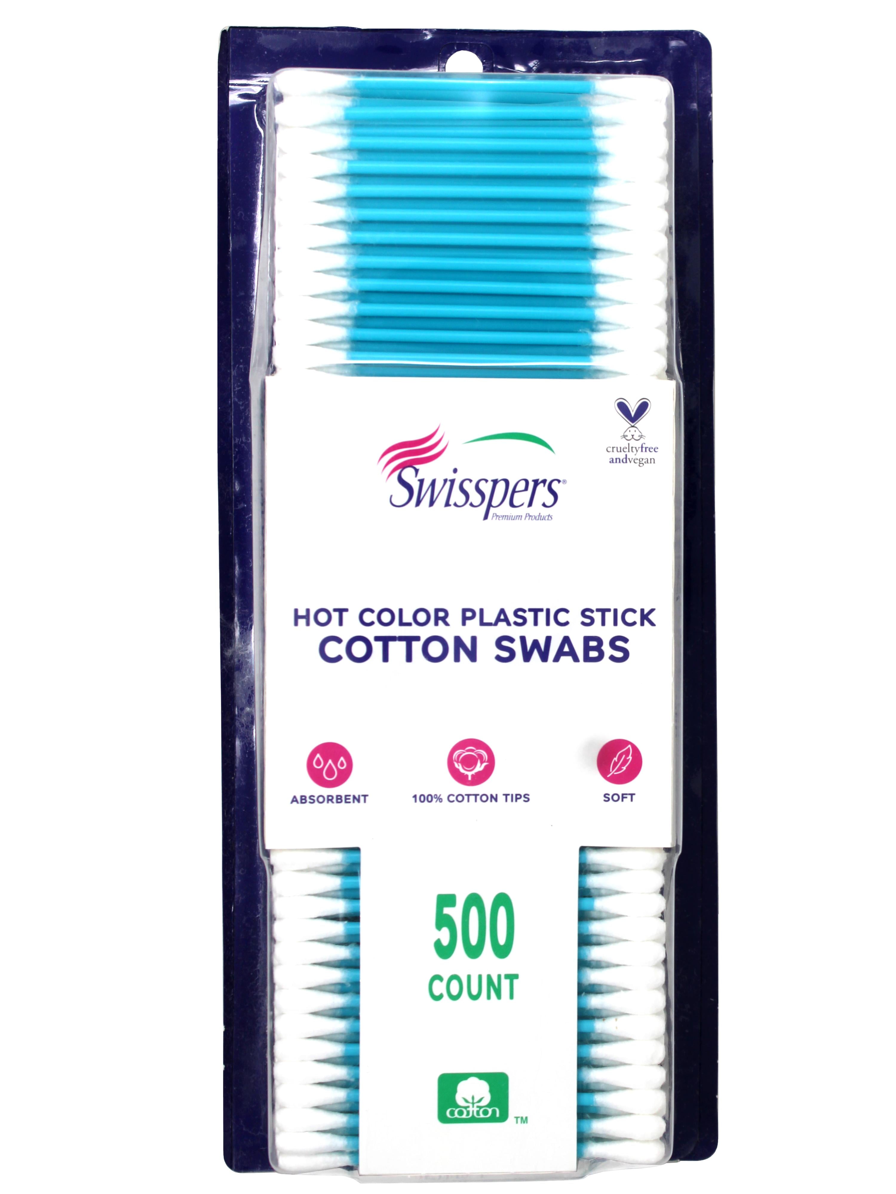 3 Pack - Swisspers Hot Color Cotton Swabs, 100% Cotton, Color Plastic Sticks, 500 per Pack (Color May Vary)