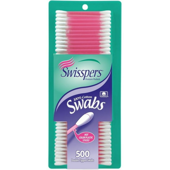 4 Pack - Swisspers Hot Color Cotton Swabs, 100% Cotton, Color Plastic Sticks, 500 per Pack (Color May Vary)