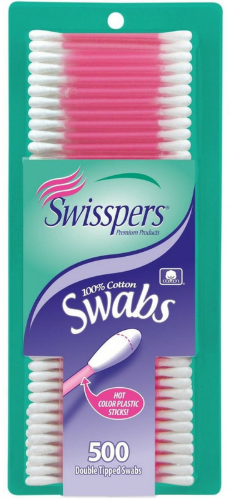 Swisspers Double Tipped Cotton Swabs 500 ea (Pack of 6) assorted colors