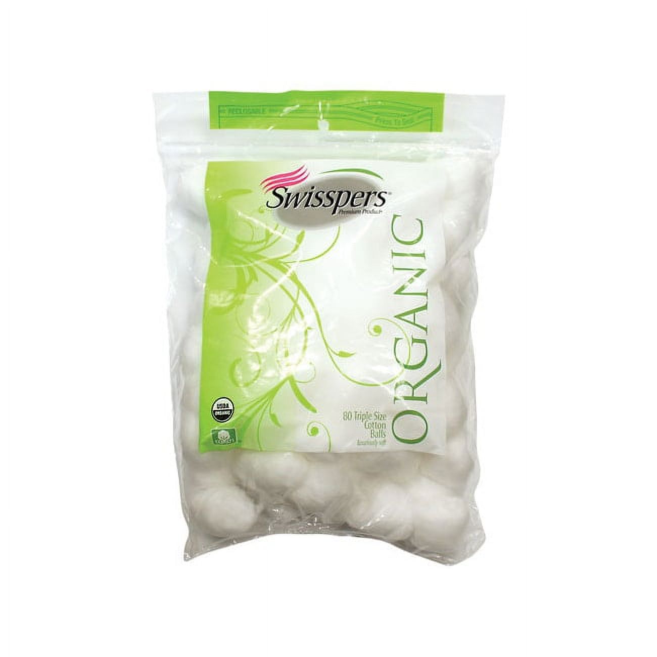 Swisspers Organic Triple Size Cotton Balls, 80 count