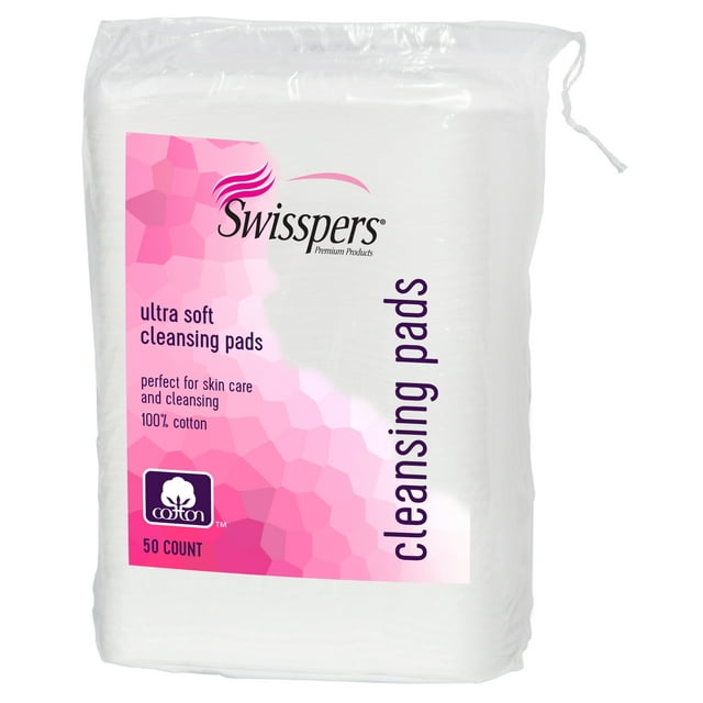 Swisspers Premium 100 White Cotton Cleansing Pads, 50 Count