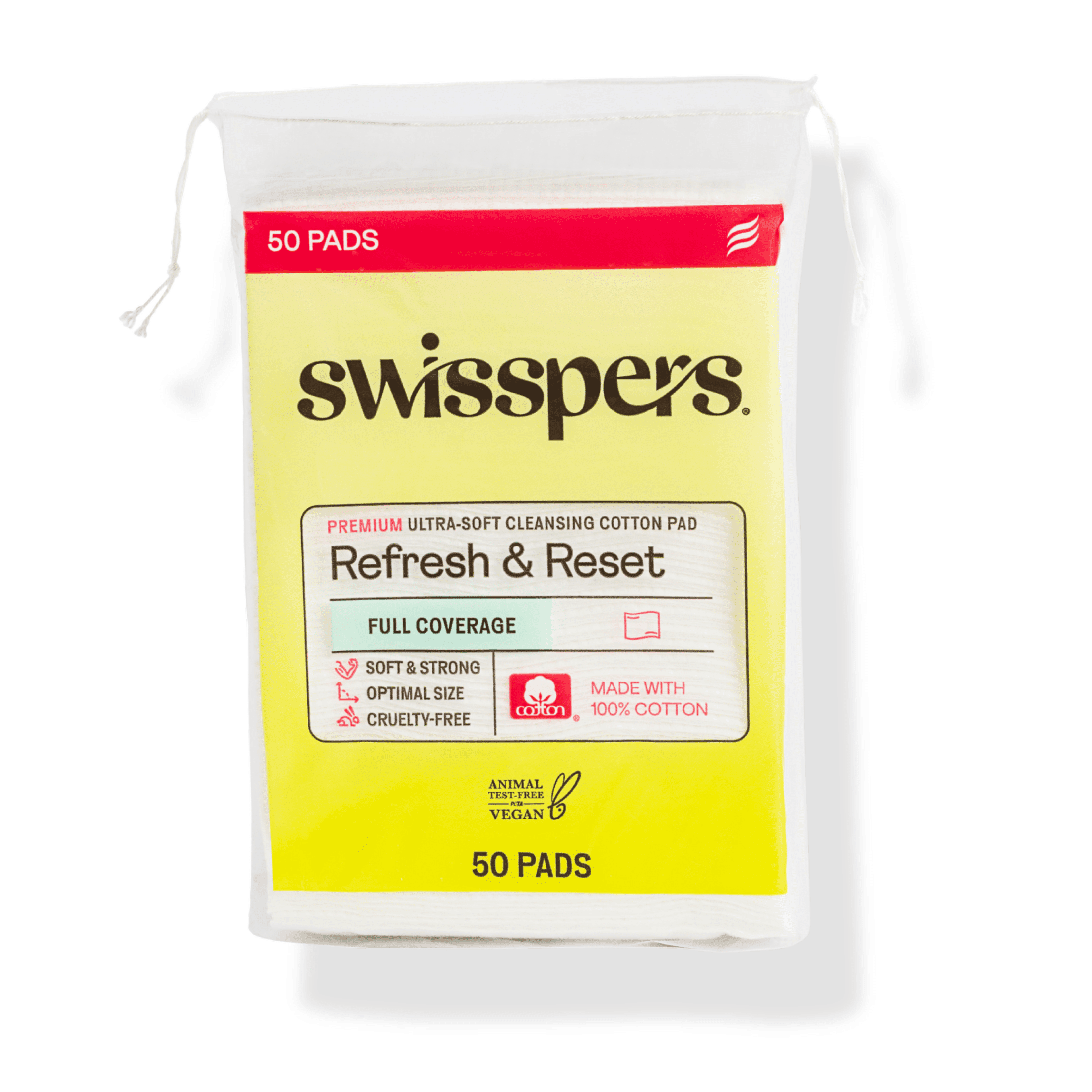 Swisspers Premium Ultra-Soft Cleansing 100% Pure Natural Cotton Pads, Larger & Thicker Rectangular Design, Strong, Absorbent, Versatile, Vegan, Cruelty-Free, 50 Pads