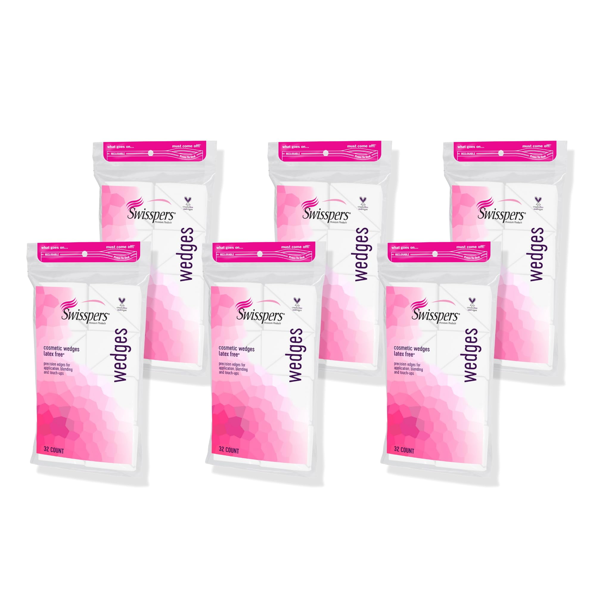 Swisspers Premium Cosmetic Wedges, OLF24 Latex-Free Makeup Wedge, 32 per Package, 6 Packs (Total Count 192)
