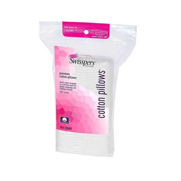 Swisspers Premium Cotton Squares Pillows Super Soft Surface Lint Free Luxury Cleansing 100 ct