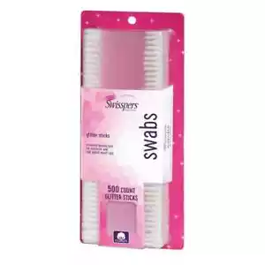 Swisspers Premium Cotton Swabs, 500 Count, 100% Cotton, Glitter Sticks, Usa