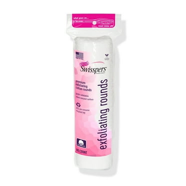 Swisspers Premium Exfoliating 100% Pure Chlorine Free Cotton Rounds, Dermatologist Tested, Soft, Absorbent, Dual-Sided, Gentle Natural Exfoliation, Sensitive Skin Safe, Vegan, Cruelty-Free, 80 Pads