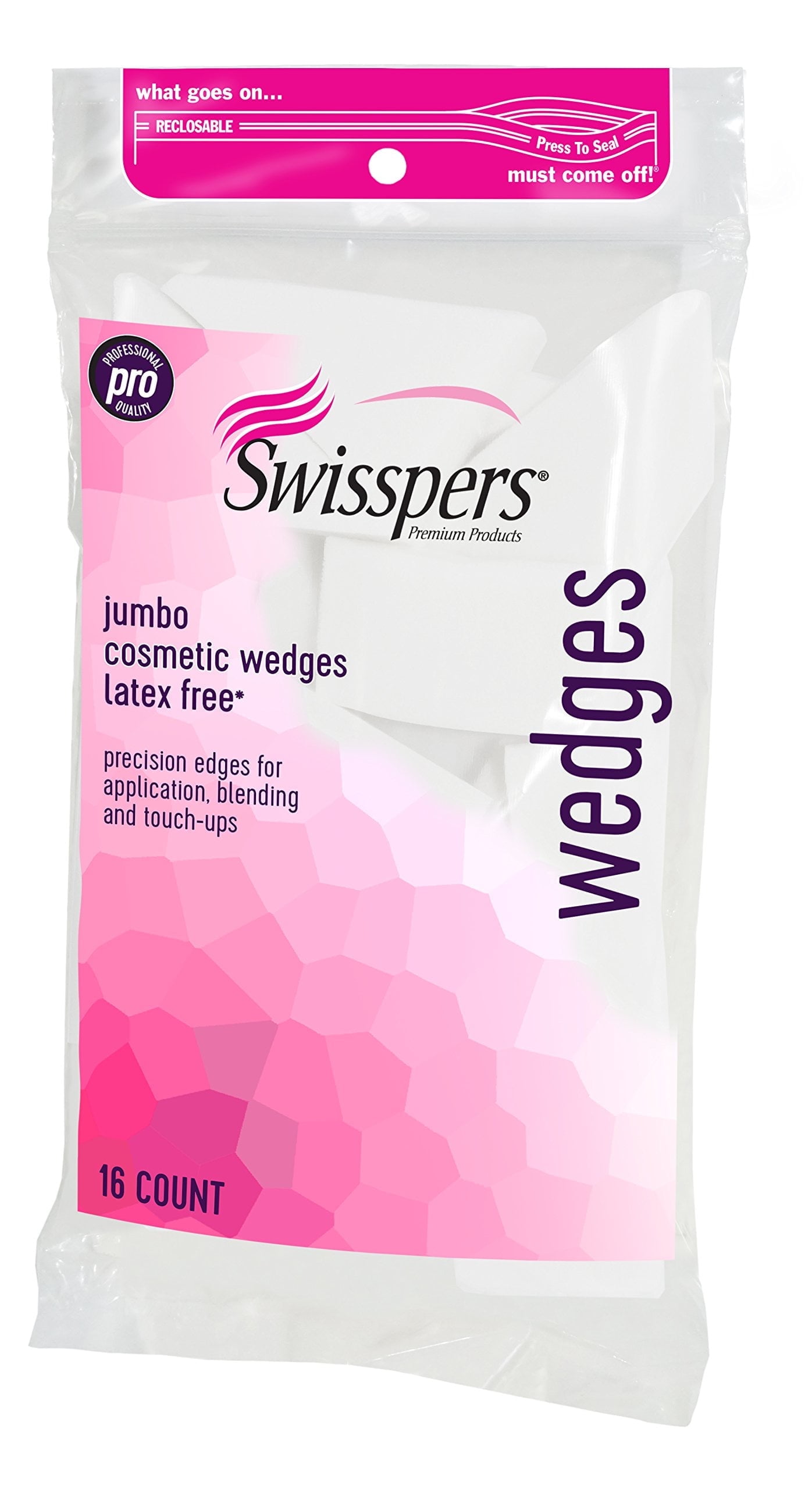 Swisspers Premium Pro Cosmetic Wedges, Latex-Free Makeup Wedge, Jumbo Size, 16 Count Bag C42