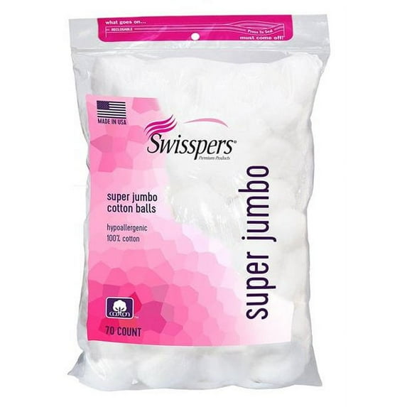 Swisspers Premium Super Jumbo 100% Cotton Balls 70 Count