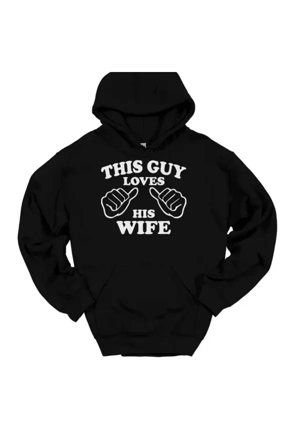 Men's Long Sleeve Graphic Print Hooded Pullover Tops T-Shirts This Guy Loves His Wife Hooded Sweatshirt Hoodie Marriage Anniversary Gift