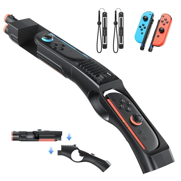 Switch 1/2 Compatible] Shooting Game Gun for Nintendo Switch 2/1/OLED, Detachable Gun Handle with portable for Switch 2/1 Joypad, Hand Grip Controller Accessories for Switch Hunting Games