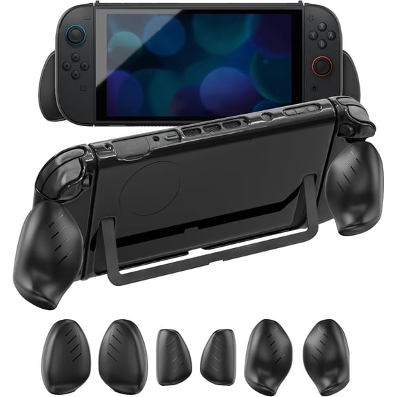 For Switch 2 2025 Grip Case, Ergonomic Protective Case Hard Shell Cover with Replaceable Grips for Nintendo Switch 2, Detachable Design for Joy-Con, Shock-Absorption, Anti-Scratch (Black)